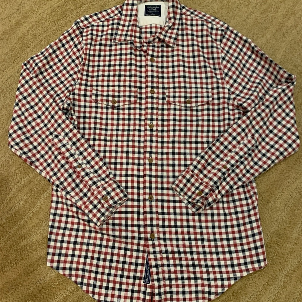 Abercrombie & Fitch Large Long Sleeve Button Black, Red & Cream Button Up Shirt
